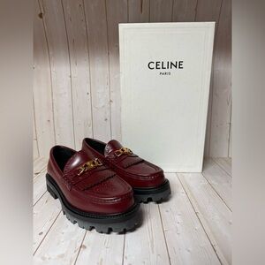 Celine ‘Margaret' Triomphe Chain Polished Loafer Dark Burgundy Sz 36 / 6